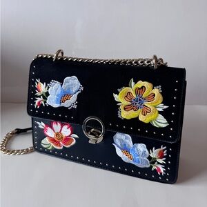 Vibrant Floral Embroidered Black Shoulder Bag Topshop